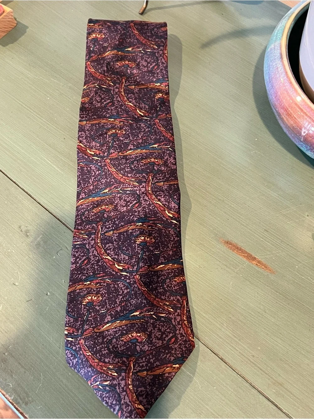 J.G. Hook Silk-Blend Patterned Men's Silk Tie in Plum and Rust